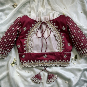 Royal Maroon Pearl-Scalloped Silk Blouse