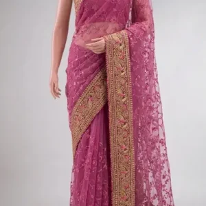 Pink Embroidered Net Saree